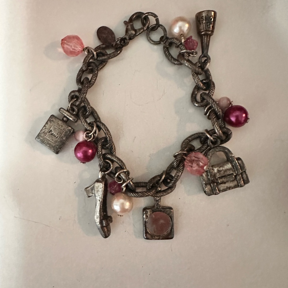 Vintage 90s Silver & Pink Charm Bracelet